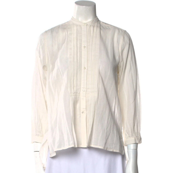 NILI LOTAN Mock Neck Long Sleeves Blouse Size Small Pleated Front Button Shirt - Picture 1 of 11